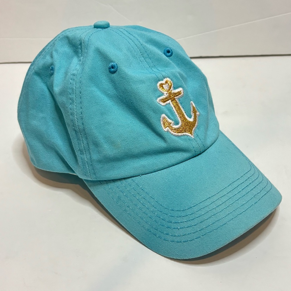 NWT Jadelynn Brooke Turquoise Gold Embroidered Anchor Cotton Baseball Hat